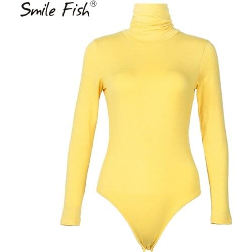 Solid Sexy Skinny Warm Overalls Bodysuit Party Club Rompers Women Long Sleeve Autumn Turtleneck Buttons Bodycon Bodysuits GV161