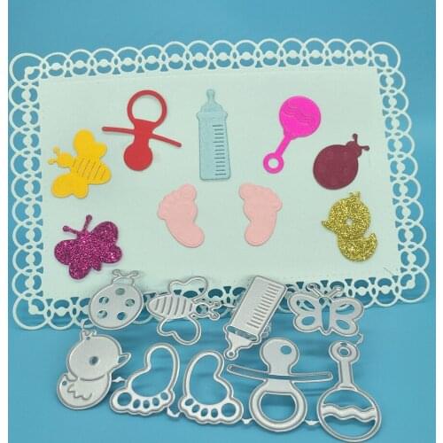 Bee and butterfly duck baby bottle footprints, baby toy set metal cutting knife mold, scrapbook, photo album decoration, DIY
