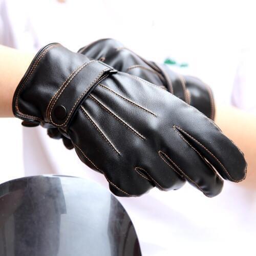 PU Leather Gloves Male Autumn Winter Thin Velvet Lined Keep Warm Driving Touchscreen Synthetic Leather Man Gloves PM007PLF