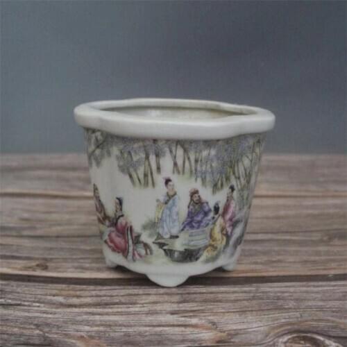 Early collection of bamboo Seven Sages shaped flower pots antique porcelain ornaments