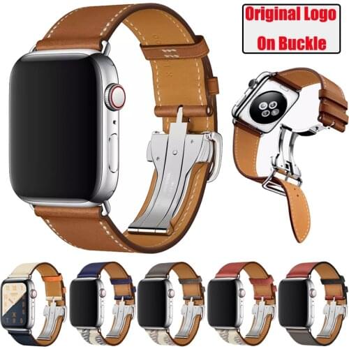 Original Logo Leather loop Strap for Apple Watch band 44mm 40mm 42mm 38mm Bracelet Correa for iWatch Series 6 SE 5 4 3 Wristband