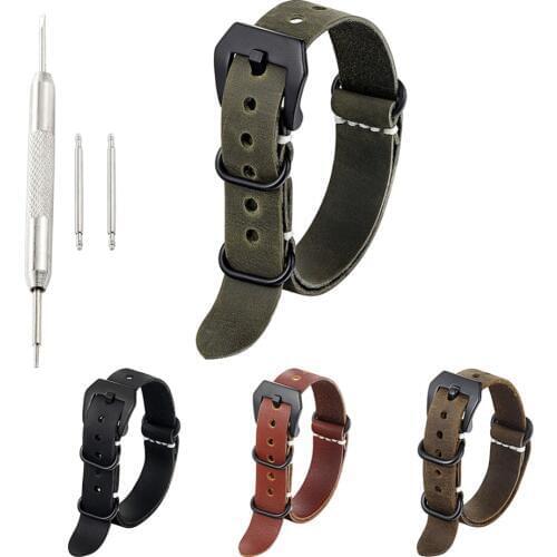 High Quality ZULU Leather Watchband Military Nato Watch Strap Black Brown Coffee Watchband Strap Wistband Bracelet 20mm 24mm