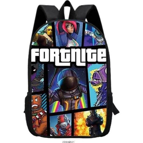 16 inch Double zipper large capacity schoolbag for boys cute FORTNITE Cartoon backpack black girls lovely bookbags