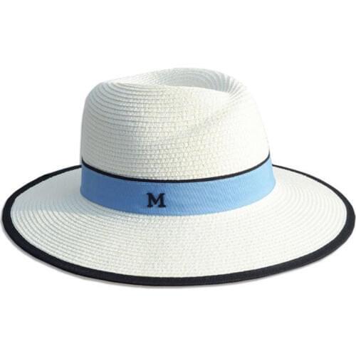 Seioum arrival Summer Fashion M letter straw hat for women Large brim M panama straw fedora womens travel beach hat sun hats