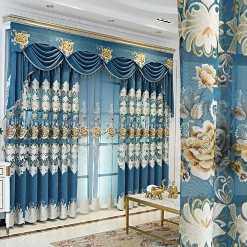 European Style Curtains for Living Dining Room Bedroom Light Luxury Embroidered Curtains Tulle Finished Product Customization