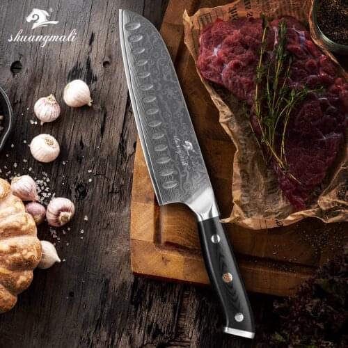 Shuangmali 7 Inch Santoku Chef Knife 67 Layer Damascus Steel Kitchen Knife Cleaver Professional Kitchen Cooking Tools
