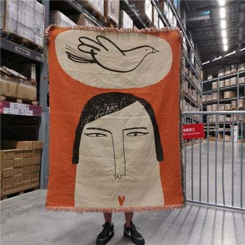 Nordic INS Dove Woman Pigeon Cotton Travel Blanket Leisure Blanket Sofa Towel Carpet Cover Blanket Single Tapestry Sofa Mat
