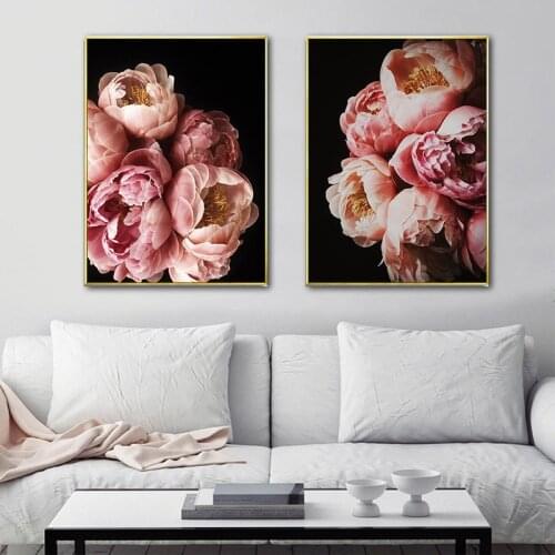 Scandinavian Fashion Poster Pink Rose Peony Flower Nordic Style Wall Print on Canvas Modern Painting Living room Decor picture