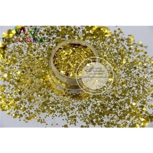 TCM0205-H1 Chunky Normal Regular Gold Color Mix Size Glitter Hex Spangles for Nail Polish Acrylic,DIY supplies1pack=50g