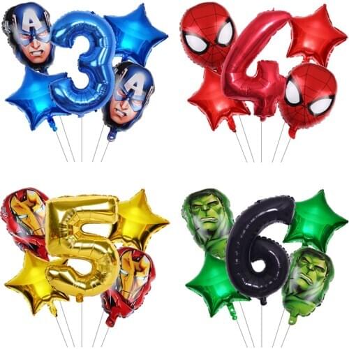 5pcs Spider Hulk Iron Man Captain Balloons Number Superhero Inflatable Head Balloon Birthday Party Decoration Kids Toys Globos