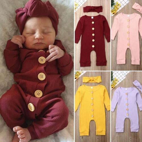 Newborn Infant Baby Boy Girl Long Sleeve Knitting Button Romper Jumpsuit Autumn Baby Clothing Outfit