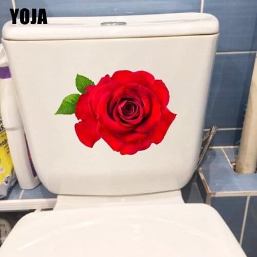 YOJA 25.5×17.6CM Single Red Rose WC Toilet Cover Decoration Decals Fashion Home Wall Stickers T1-3144