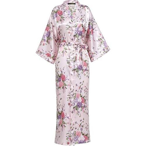 Print Flower Women Sleepwear Kimono Gown Bride Bridesmaid Wedding Robe Silky Casual Big Size Bathrobe Home Clothing Lingerie
