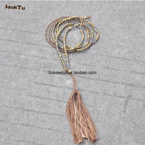 Gold crystal slender tassel necklace for woman