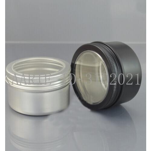 100g ML Refillable bottle silver empty round aluminum tin cans bottle with window lids,skylight black Cream box tea aluminum jar