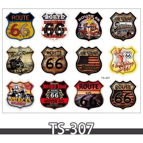 12pcs Retro Route 66 Stickers Skateboard Guitar Motorcycle Bicycle Travel Luggage Fridge DIY PVC Cool Stickers Kids Toys sticker