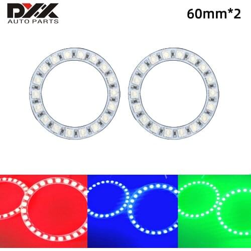 2pcs 60mm LED Angel Eye Halo Kit RGB Colorful Multicolor Infrared Remote Control Suitable for Automobile Motorcycle Toy Car