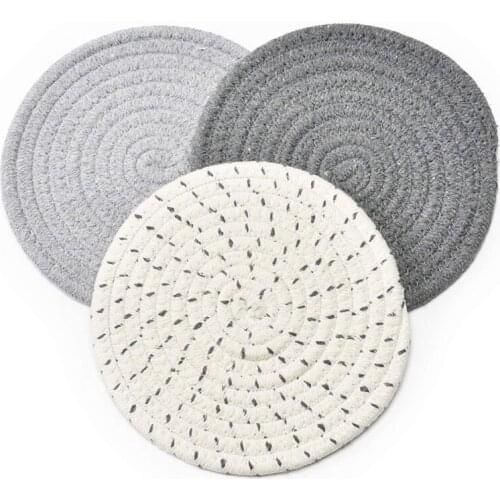 3Pcs Potholders Pot Holders for Kitchen Pure Cotton for Hot Pots and Pans, Thread Weave Hot Pads Round Stylish Coasters