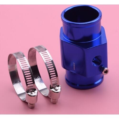 34mm Car Water Temp Temperature Joint Pipe Sensor Gauge Radiator Hose Adapter With Clamps Blue Accessories Aluminum Alloy