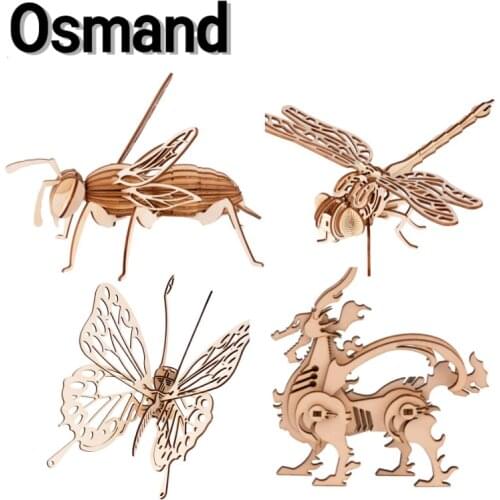 3D Wooden Puzzle Handmade Animal Series Bee Butterfly Diy Assembly Model Building Kits Education Toys For Childrens Xmas Gift