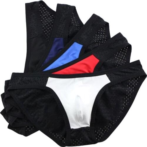 5PCS Mens Briefs Breathable Holes Mesh Underwear Male Low-waist Tight Sexy Underpants 5 Colors Perfect Quality Briefs for Man