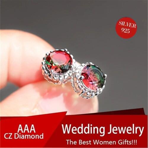 Blaike Simple Rainbow Round Zircon Stud Earrings For Women Luxury White Gold Filled Earrings Wedding Jewelry Birthday Gifts