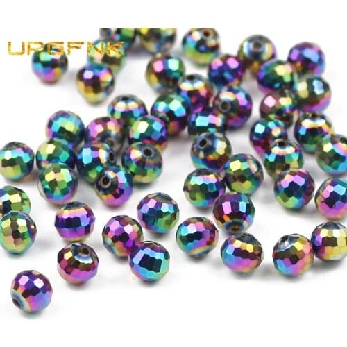 UPGFNK 8mm 96 Austria faceted Crystal Glass beads 50pcs plated Round Spacer Loose beads Jewelry making bracelet DIY accessories