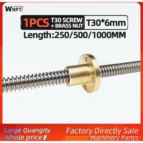 CNC 3D printer 1PCS T30 trapezoidal rod lead screw thread 30mm lead6mm with brass nut, L = 150MM/250MM/1000MM