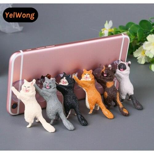 YelWong Cute Cat Phone Holder Support Resin Mobile Phone Holder Stand Sucker Tablets Desk Sucker Design Smartphone Holder