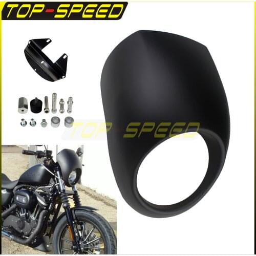 For Harley Sportster Dyna Cafe Racer 5.75" Front Headlight Fairing Mask Cowl 39mm Narrow Glide Forks Mount Cut Out Fairing