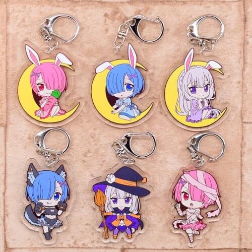 RE:Zero Keychain Series -1 Double Sided Acrylic Cartoon Key Chain Pendant Anime Accessories Keyring Hot Sale