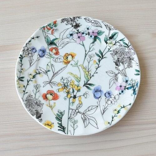 European Ceramic Plates Flowers Decorative Dinner Dinner Plate Restaurant Serving Tray Afternoon Tea Cake Dish Kitchen Tableware