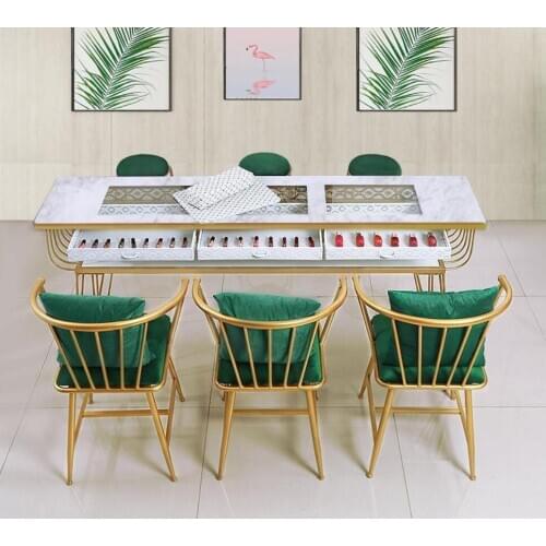 European style net red double glass manicure table and chair set Economical single and double marbled manicure table