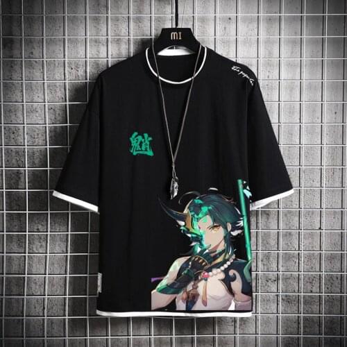 Game Genshin Impact Xiao Cosplay Amine Men Women Japanese Fashion Loose Student Summer Short Sleeve T-shirt