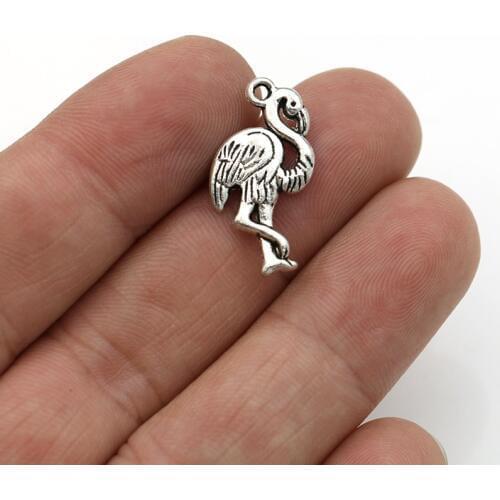 JAKONGO Antique Silver Plated Flamingo Charm Pendants for Bracelet Jewelry Accessories Making DIY 24x12mm 10pcs