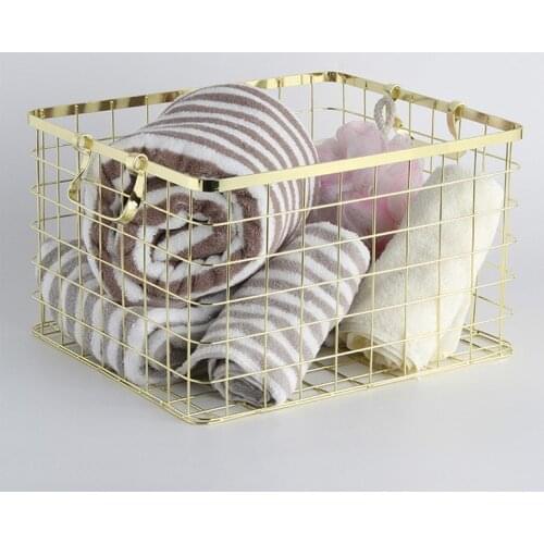 Creative modern Nordic style with handle gold household simple storage basket rose gold household iron laundry rack LB93013 lid