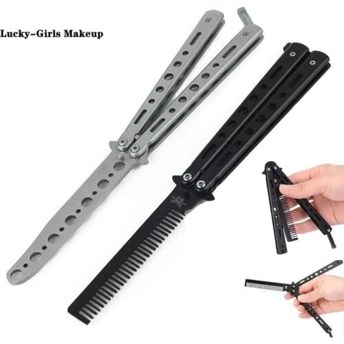 Lucky-Girls 2021 Stainless Steel Cutter Practice Butterfly Training Cutter Folding Cutter For Outdoor Camping Dull Tool Comb