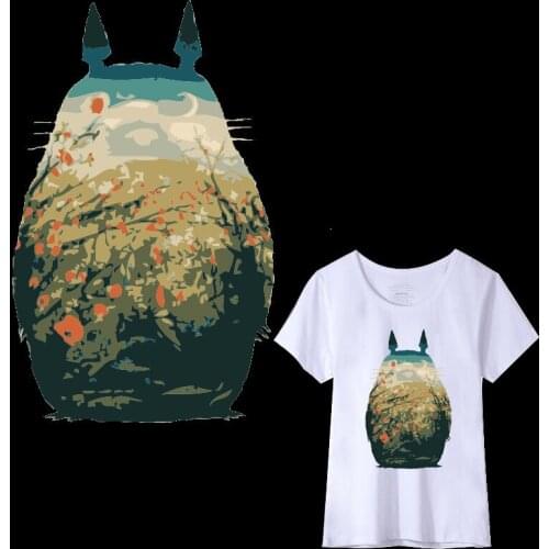 Cartoon Totoro Flower Patch Iron on Transfer Patches for Clothes DIY T-shirt Applique Heat Transfer Vinyl Stickers Thermal Press