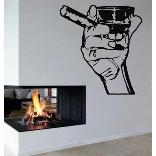 Bar Wall Sticker Vinyl Man Hand Wall Decal Man Drink Smoke Design Wall Decal Bar Decoration Accessaries Window Art Mural 3866