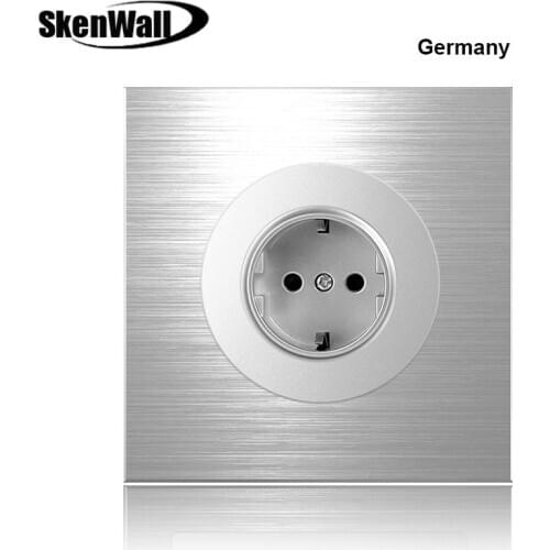 German Standard Socket Household Silver Aluminum Alloy Panel Switch Socket 90V-250V