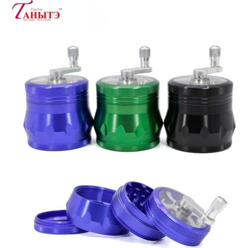 New Grinder 55mm 4 Layers Herb Smoking Muller Grass Spice Smoke Crusher Aluminium Crank Pollinator Hand Smoking Accessories