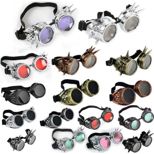 12 Colors Hot New Men Women Welding Goggles Gothic Steampunk Cosplay Antique Spikes Vintage vitoriano Glasses Eyewear Cheap