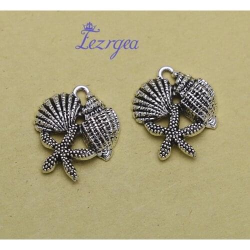 20pcs/lot--23x19mm, shell cham,Antique silver plated shell conch starfish charms,DIY supplies,Jewelry accessories
