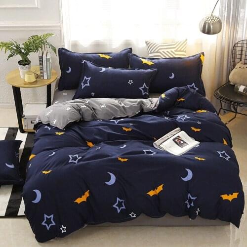 Simple Style Moon Star Bat Printed Bedding Set AB Side Comforter Cover Bed Sheet Pillowcase Soft Bed Linens Bedclothes 5 Size