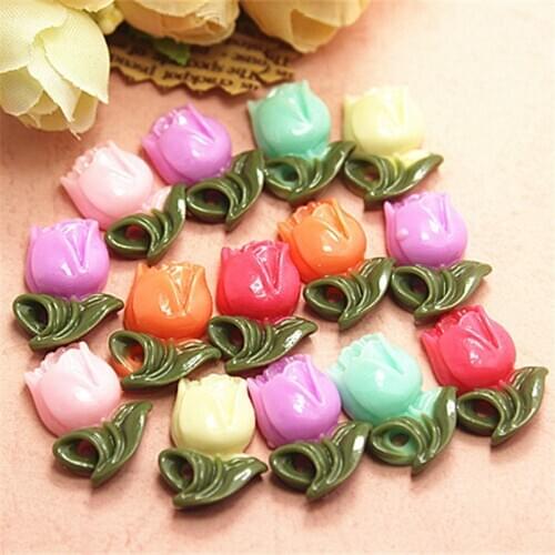 Mix Colors 30pcs Cute Resin Tulip Flower Flatback Cabochon DIY Scrapbooking Decorative Craft Making