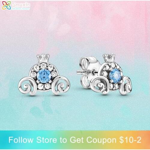 Smuxin 925 Sterling Silver Stud Earring Cinderellas Pumpkin Coach Stud Earrings Cubic Zirconia Stud Earrings Women Earrings