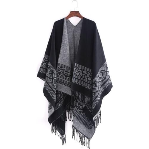 New fashion double side bohemian poncho scarves with tassel women winter thick warm cashmere blanket cape scarf lady shawl wrap