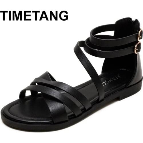 TIMETANG Summer Flip Flops Gladiator Sandals Shoes Beach Cross Sandals Woman Slip on Flats Casual Women Black Brown Shoes Plus