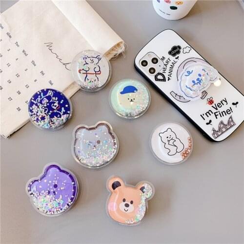 Foldable Finger Phone Stand Holder Cute Cartoon Quicksand Grip for IPhone 12 Samsung S21 Plus Ultra Grip Tok Cell Phone Support