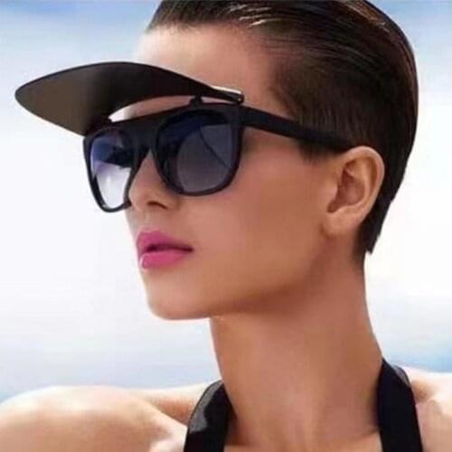 New Women Sunglasses Goggles Luxury Brand Oversized Black Flip Up Sunglasses Pilot Unisex Black Shades Eyewear Female